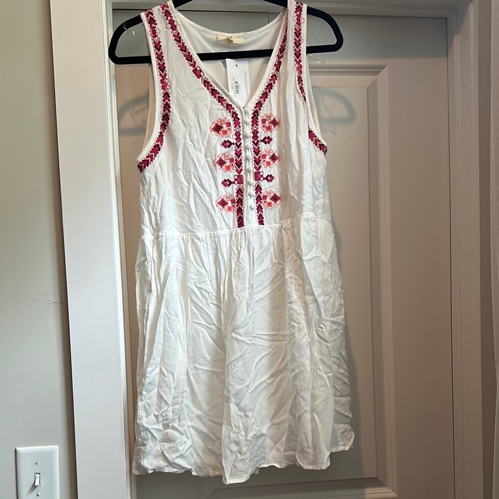 White Dress with Red Embroidery